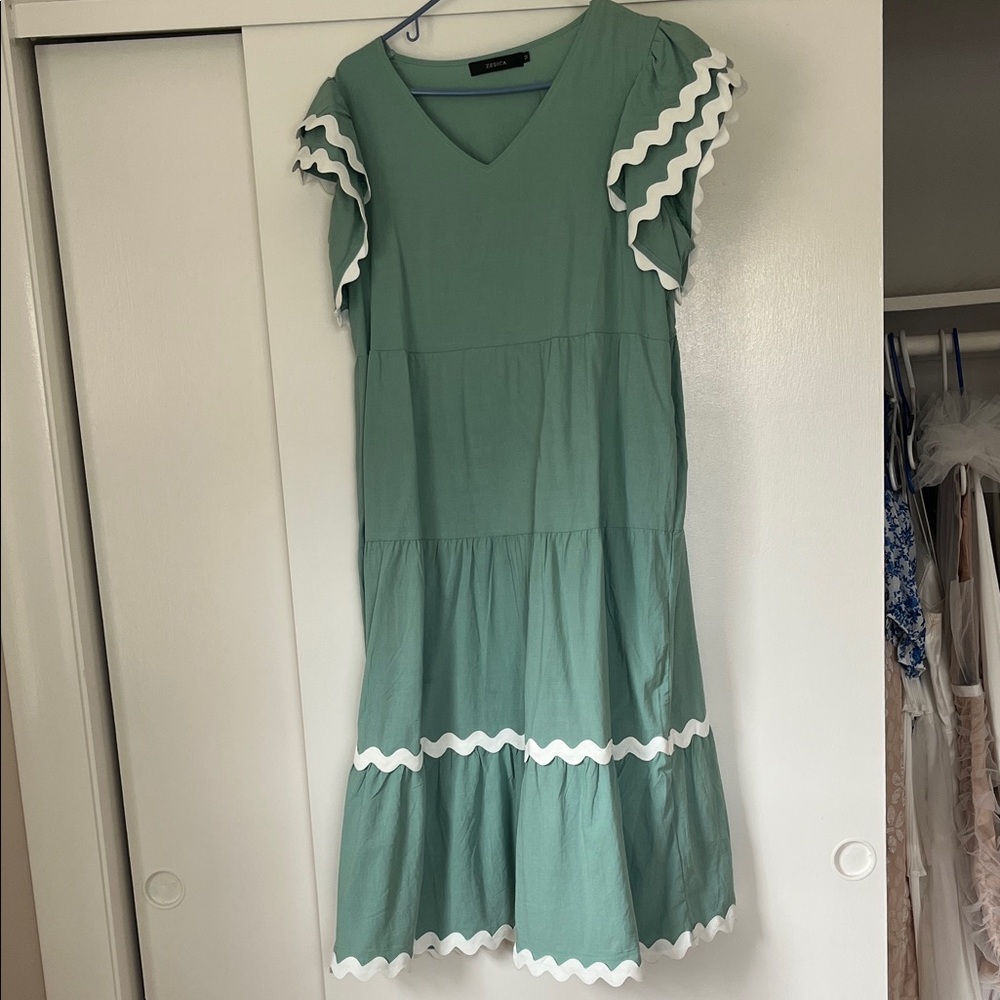 Green Ruffle Sleeve Dress